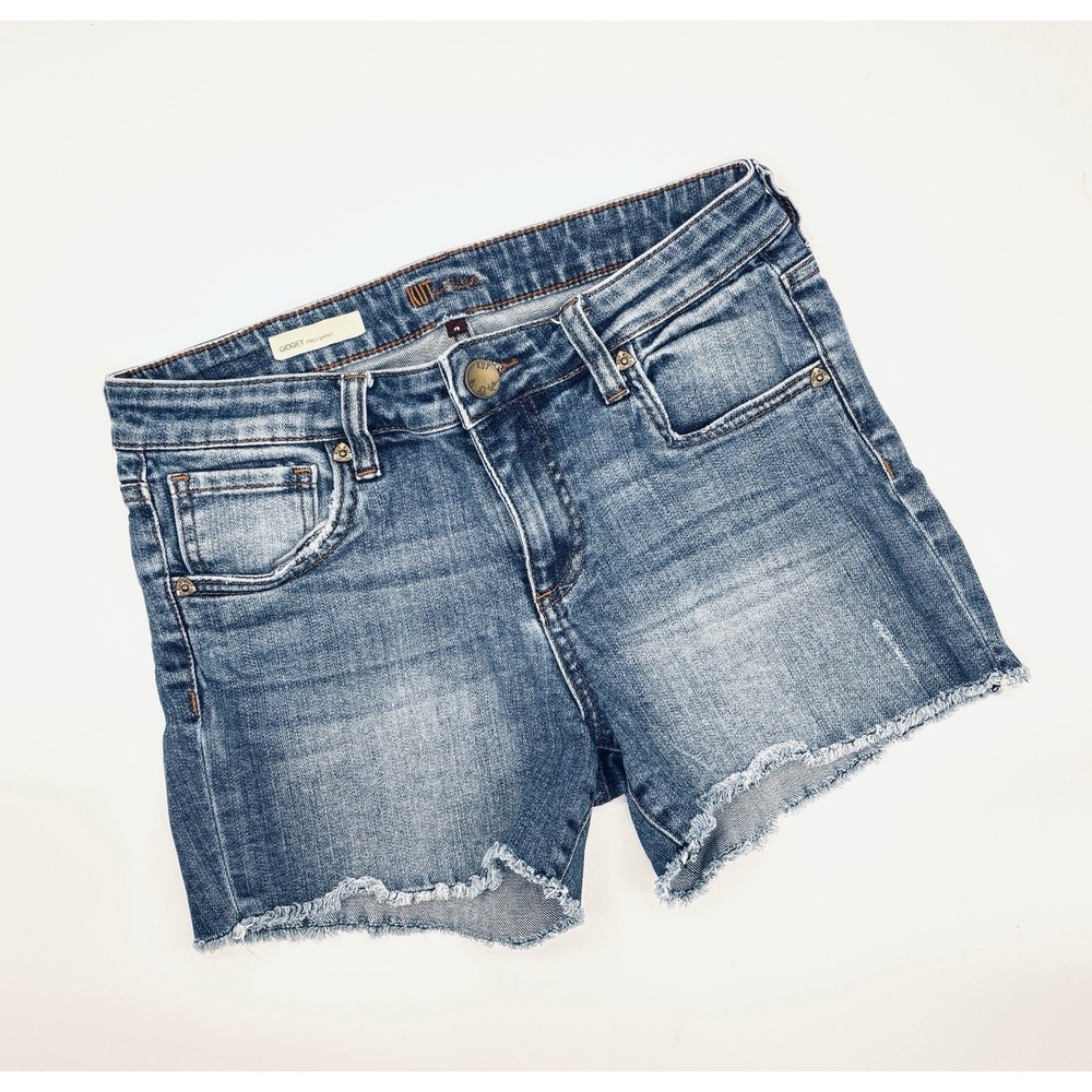 Kut From The Kloth Shorts Womens 2 Blue Gidget Fray Whiskered Denim Mid Rise